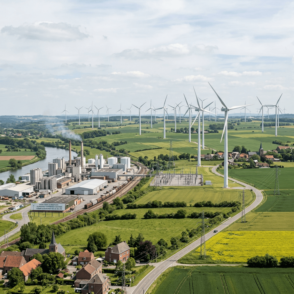 Champ d’éoliennes alimentant une usine en Europe